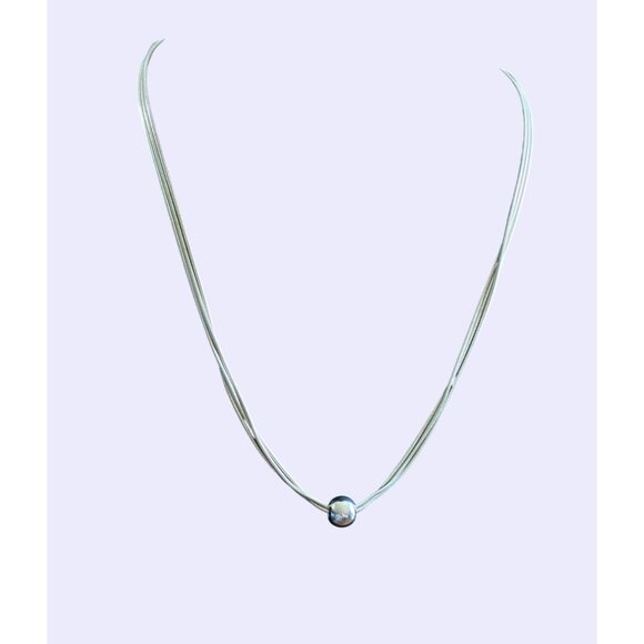 Sterling Silver Multi-Strand Necklace With Bead Pendant & Lobster Clasp - Picture 1 of 5